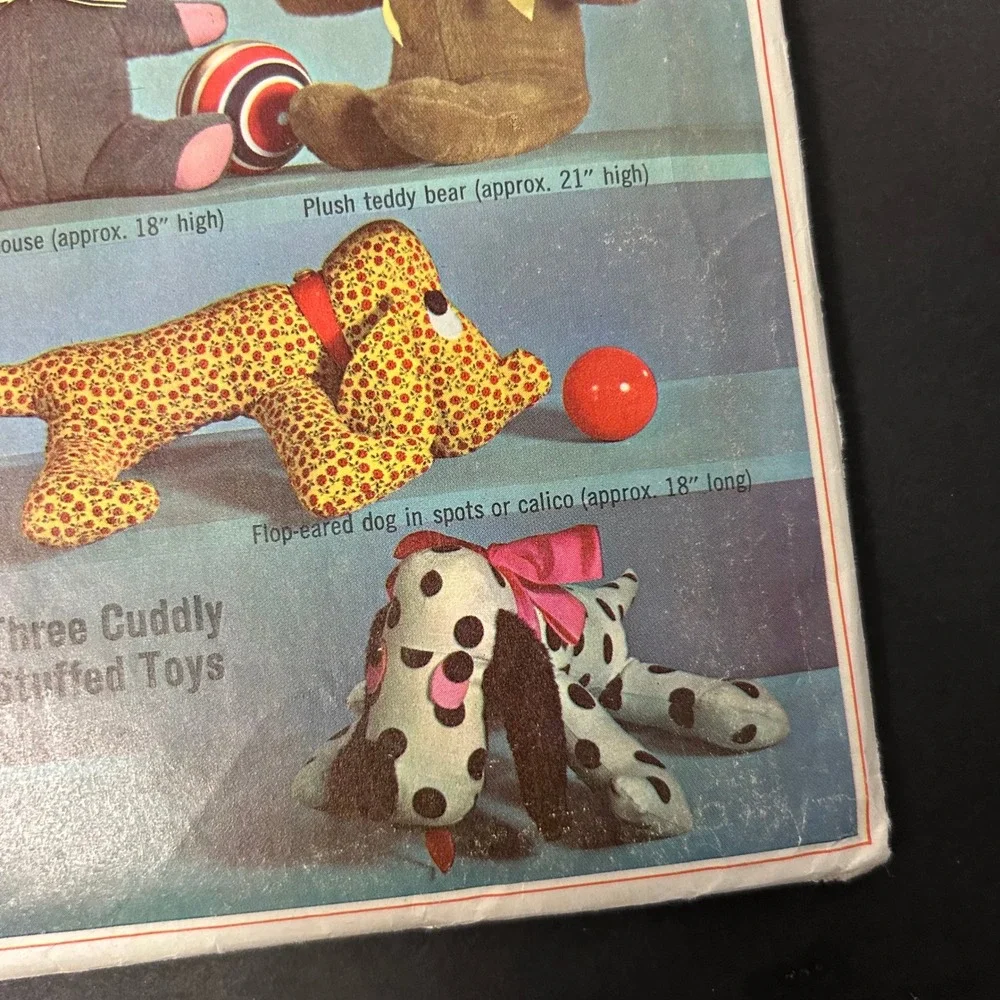 Vintage 60's Simplicity Stuffed Toy Sewing Pattern OS Dog Mouse Bear